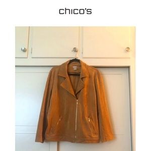 Chico's Faux Suede Moto Zip Jacket Size 16 (Chico's size 3), Camel color